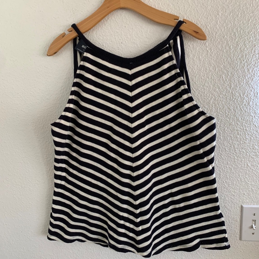 Maeve Anthropologie Navy White Chevron Striped‎ Tie Back Knit Tank Top XL